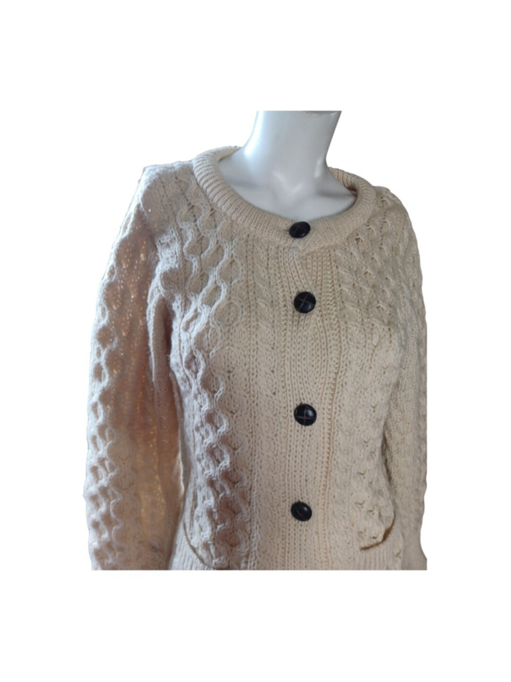 Aran Sweater Market Womens Irish Wool Cable Knit Cream Cardigan S